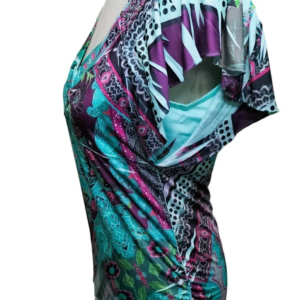 (392) Style & Co Multicolor Floral Print V Neck Pullover Top Size S